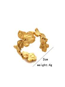COINBUFF Anillo abierto de acero inoxidable elegante y con estilo con diseño floral