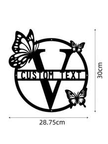 一片式可定制蝴蝶图案26个字母金属铁艺装饰个性家族名字铁艺标志时尚字母家居墙饰适用于客厅门口室内花园金属装饰 - 黑色 - 查看 14