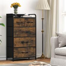 Commode, 5 Tiroirs En Tissu Commode Chambre Meuble De Rangement,Tour En Tissu,Cadre Acier Robuste,Pour Chambre à Coucher, Salon,Gris Profond - Brown - View 1