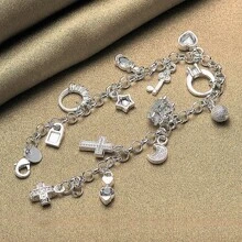 Hot 925 Sterling Silver Valentine Gift Jewelry Fashion Bracelets Cute Women Lady Wedding Charms