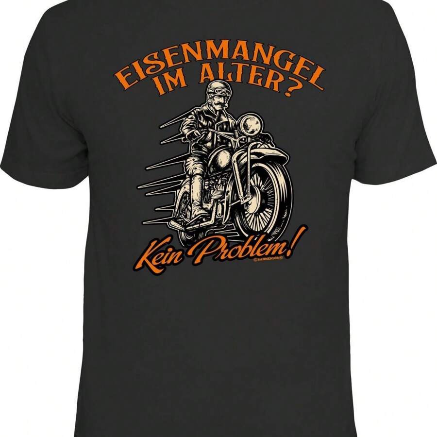 Biker T-Shirt 's - Iron Deficiency In Old Age - Funny Sayings Motorcycle Shirts- - Black - View 1