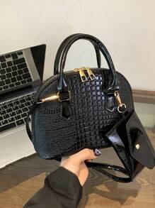 女士时尚简约手提贝壳包简约流行单肩包休闲斜挎包女士礼物送给妈妈 - 黑色 - 查看 3