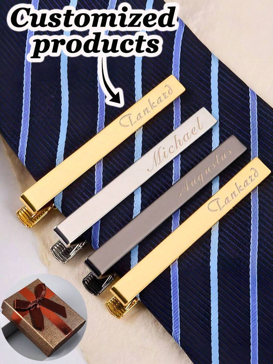 伴郎领带夹套装，定制名字领带夹，男士个性化婚礼礼物，领带夹，雕刻领带夹，复古领带夹，个性化领带夹，父亲节礼物 黑色、银色、金色 时尚、秋季时尚、复古、老钱、休闲定制、个性化、独特 送给男朋友、爸爸、家人、朋友、儿子、祖父母的理想礼物 周年纪念日、情人节、生日、父亲节、毕业典礼、婚礼、日常穿着、舞会 - 彩色 - 查看 1
