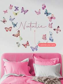1PC 120x30CM / 47.2x11.8Inch Custom Butterfly Name Wall Sticker – Floral Design With Personalized Name – Kids Room Or Nursery Decor Back To School