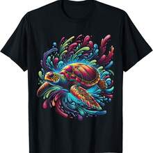 Sea Turtle Heartbeat Gifts T-Shirt - 黑色 - 查看 1