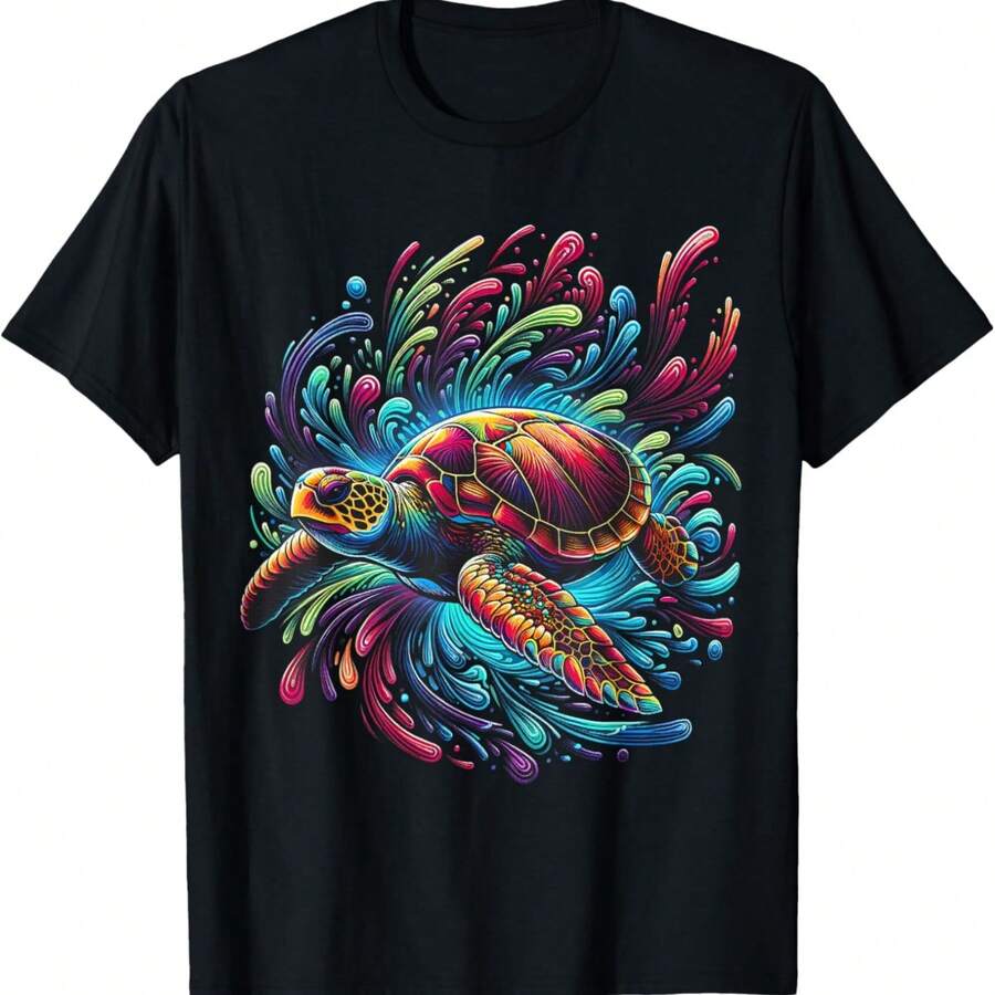 Sea Turtle Heartbeat Gifts T-Shirt - 黑色 - 查看 1