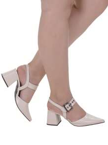 Women's Pumps Open Toe Comfortable High Heel Block Buckle Eyelet 18,400 - White - View 8