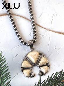 1 set de collar con colgante y aretes de estilo retro y país del oeste antiguo con diseño exagerado de color turquesa al estilo del Día de San Valentín para mujeres