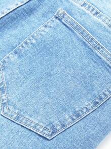 男式口袋破洞弹力休闲牛仔裤 - 淺色水洗藍 - 查看 3