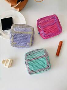 1pc Spring New 3 Colors Mesh Small Square Makeup Bag Travel Mini Solid Color Cosmetic Storeage Pouch - Multicolor - View 4