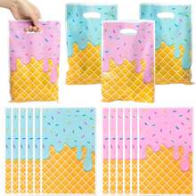 10pcs/20pcs/30pcs/50pcs Ice Cream Party Gift Bag, Summer Cute Ice Cream Theme Pink Blue Ice Cream Dessert Cake Pattern, Birthday Wedding Gender Reveal Party Summer Pool Party Gift Packaging Bag, Handbag, Dessert Candy Small Gift Storage Bag