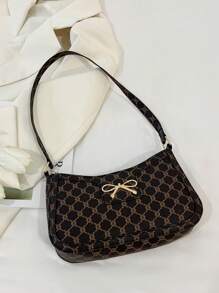 New Fashion Casual Women Shoulder PU Plain Black, Coffee, Khaki Color Bowknot Metal Hardware Ladies Underarm Cosmetic Wallet Pouch Bag
