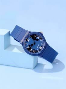 Reloj de moda minimalista con patrón numérico y banda de color camuflaje, para niños/estudiantes - Azul - Ver 3