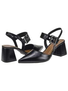 Women's Pumps Open Toe Comfortable High Heel Block Buckle Eyelet 18,400 - Black - View 6
