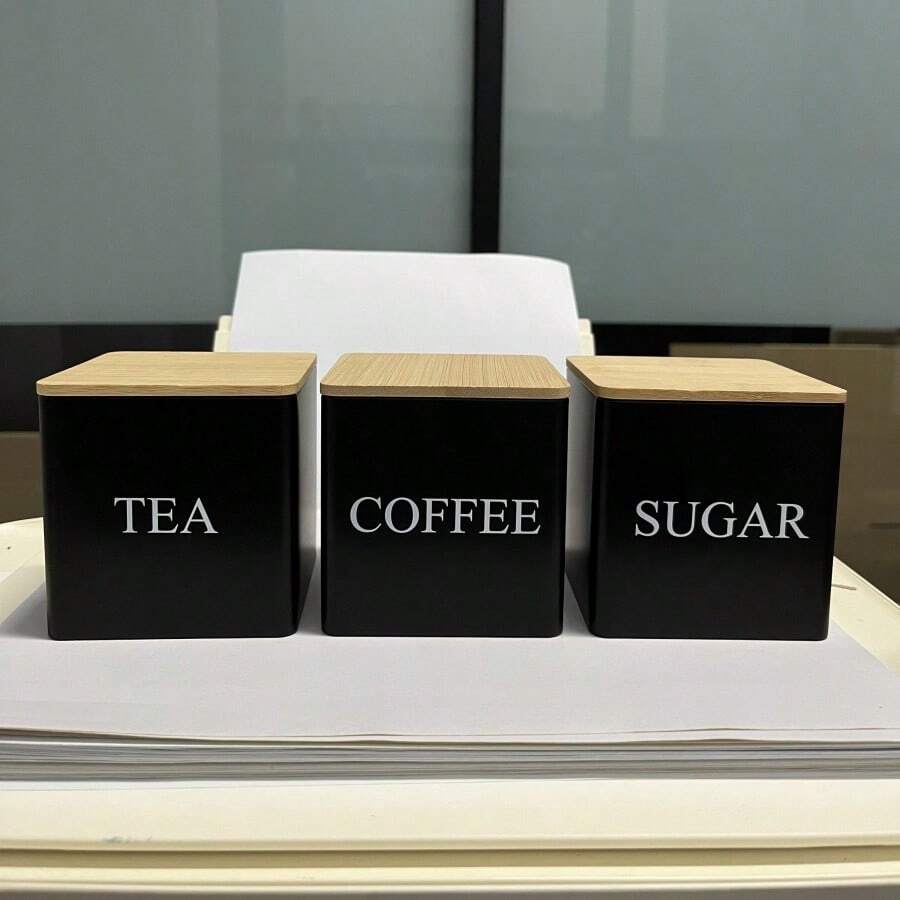 3pcs Airtight Iron Food Storage Container Set - Uncharged Tea, Sugar, Coffee Canisters For Kitchen And Dining Room Back To School