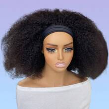 头带式真人假发非洲卷曲真人头发 150% 密度自然黑色机织假发
