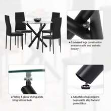 Dining Table And Chairs Set Of 4, High Back PU Leather Chair With Glass Chrome Leg Table - Table + Black Chair - View 4