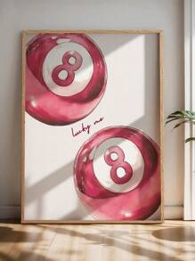 1 Pieza de impresión en lienzo de arte decorativo contemporáneo, póster moderno y simple de la bola de billar rosa de la suerte, arte de pared de chica linda y elegante, pieza de decoración de interiores para dormitorio, sala de estar, oficina en casa, comedor, dormitorio, apartamento, decoración minimalista de habitación
