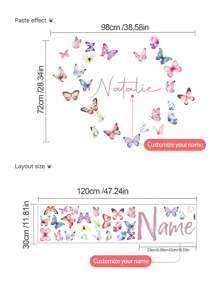 1PC 120x30CM / 47.2x11.8Inch Custom Butterfly Name Wall Sticker – Floral Design With Personalized Name – Kids Room Or Nursery Decor Back To School