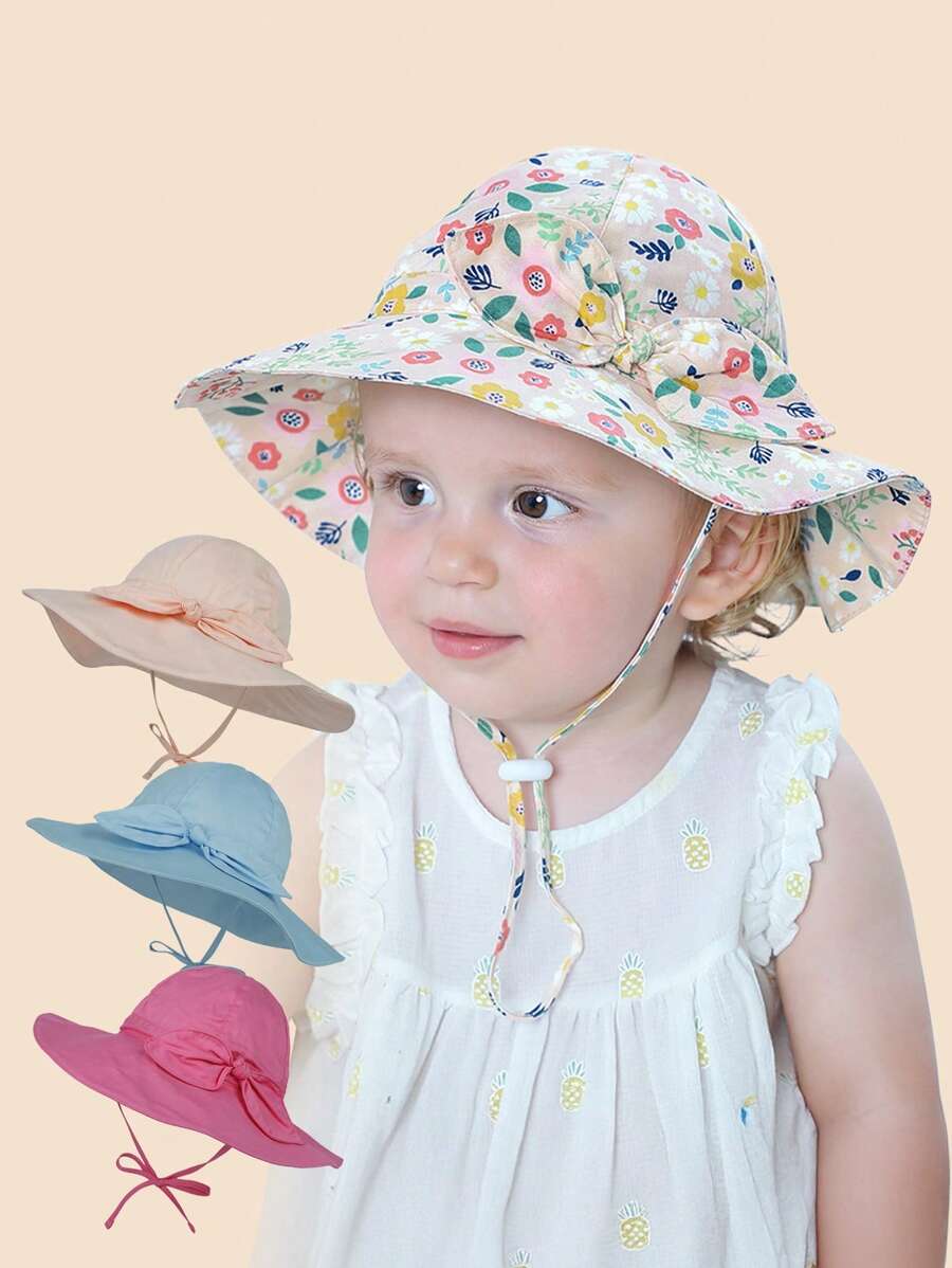 1 chapeau bébé fleuri ditsy, chapeau enfant seau, chapeau de soleil à large bord avec nœud