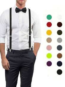 Men's Suspender & Bow Tie Set, Elastic Brace With Bow Tie Set, Suitable For Daily Wear, Weddings, Banquets, Parties, Suitable For Teens, Summer Casual Outdoor Athletic Or Vacation Travel Or Graduation Gifts Or Birthday Dress Accessories Or Daily Wear