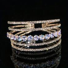1pc Vrouwen Dagelijkse Draag Franse Stijl Multi-Layer Open Manchet Armband Ingelegd Met Synthetische Zirkonia, Elegante Luxe Accessoire