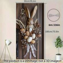 1pc 2D Easter Bunny & Egg Wreath Door Curtain - 35.4*70.9in Polyester, Rustic Country Design With Lifelike Rabbit & Decorative Eggs, Ideal For Home Entrance, Garden Patio & Event Party Decor - Multicolor - View 5