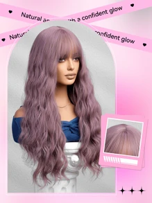 TOPSHE High Quality 26-Inch Synthetic Heat-Resistant Fiber Wig With Long Curly Purple Bangs Women's Wig Is Perfect For Holiday Party Everyday Wear
