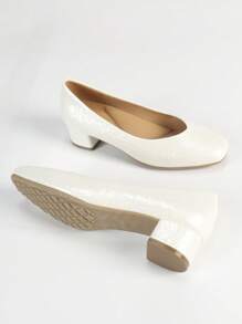 女式方头一脚蹬舒适粗跟软底工作鞋 - 白色 - 查看 2