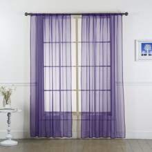 Set Of Two (2) Sheer Window Curtains Panels With Rod Pocket Drape Set Multiple Lengths (63", 84", 95", 108", 120" L) Solid Colors - Purple - View 1