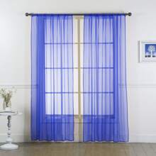 Set Of Two (2) Sheer Window Curtains Panels With Rod Pocket Drape Set Multiple Lengths (63", 84", 95", 108", 120" L) Solid Colors - Royal Blue - View 1