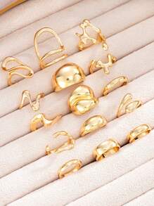 15 sztuk Modny Minimalistyczny Wykwintny Retro Asymetryczny Geometryczny Płynny Kształt Przesadny Metalowy Styl Zestaw Pierścieni, Elegancki Pakiet Prezentowy Na Święta, Imprezę, Randkę, Codzienne Noszenie