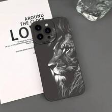 1pc Black Frosted Lens Protection Simple Lion Head Pattern Phone Case Personalized Compatible With Iphone16Promax Case 15/14Plus/13/12/11 Protective Case Compatible With Samsung Series Waterproof Shockproof Anti-Fall Scratch Resistant,International Version, Not The Domestic Version - Multicolor - View 4
