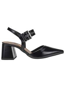Women's Pumps Open Toe Comfortable High Heel Block Buckle Eyelet 18,400 - Black - View 4