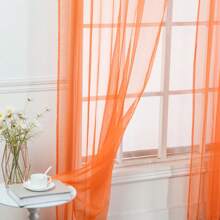 Set Of Two (2) Sheer Window Curtains Panels With Rod Pocket Drape Set Multiple Lengths (63", 84", 95", 108", 120" L) Solid Colors - trái cam - Xem 3