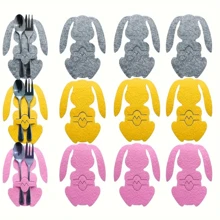 Lot de 12 pochettes à couverts en feutre de Pâques, sacs de rangement créatifs en forme de lapin mignon, décoration de table de fête, décoration d'ambiance de vacances, accessoire de salle à manger à la maison, décoration de table, convient pour la décoration de table de vacances, décoration de table de fête et célébration d'anniversaire, applicable pour restaurant, mariage, fête, rassemblement, anniversaire, Thanksgiving, fête des mères et autres fêtes de fin d'année, indispensable pour Pâques