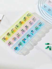1pc Portable 21 Compartment Pill Box, 3 Colors (Blue, Yellow, Pink), Large Capacity Medicine Storage Container, Dust-Proof Clean Hygienic Travel Case, Divided For Morning, Noon And Night, 7-Day Weekly Pill Organizer With Flip-Top Lid
