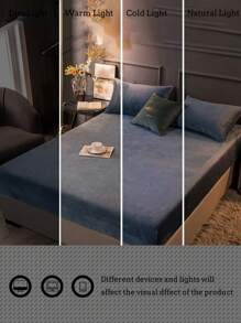 3 件套海军蓝色纯水晶天鹅绒柔软舒适床单套装，适用于卧室和客房 - 藏蓝色 - 查看 5