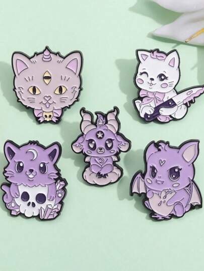 1pc Fashionable Cartoon Purple Kitten Series Metal Badge, Cute Personalized Versatile Brooch Accessory
