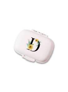 便携式 8 格密封药盒防尘防潮药品储存盒，每周 7 天使用，黑色雏菊向日葵字母艺术字母设计，首字母旅行药丸收纳盒，8 隔层便携式 A-Z 字母药丸盒，每日药丸盒，用于存放维生素，口袋钱包药品收纳盒的小药丸容器，字母 ID 吊饰收纳盒