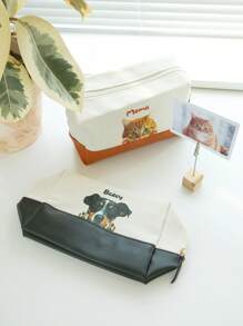 Personalized Makeup Bag Your Pet Photo And Name Custom Portrait Cosmetic Bag Customized Canvas Make Up Bag Gift Your Dog Your Cat Large Capacity Multifunction Organizer Pencil Case For Dog Cat Lover Zipper Pouch Pet Portrait Memorial Gift - Multicolor - View 7