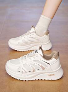 1 para damskich tenisówek z siateczki, wersja koreańska, stylowe grube trampki, wiosna 2025 nowe oddychające buty sportowe na platformie dla studentów