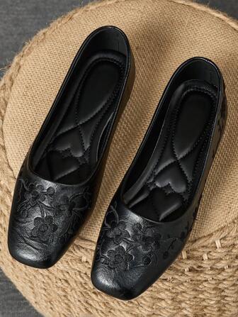 WHDXY 1 Pair Women's Chinese Style Embroidered Square Toe Vintage Slip-On Ballet Flats, Comfortable Casual Retro Mary Jane Shoes For All Seasons