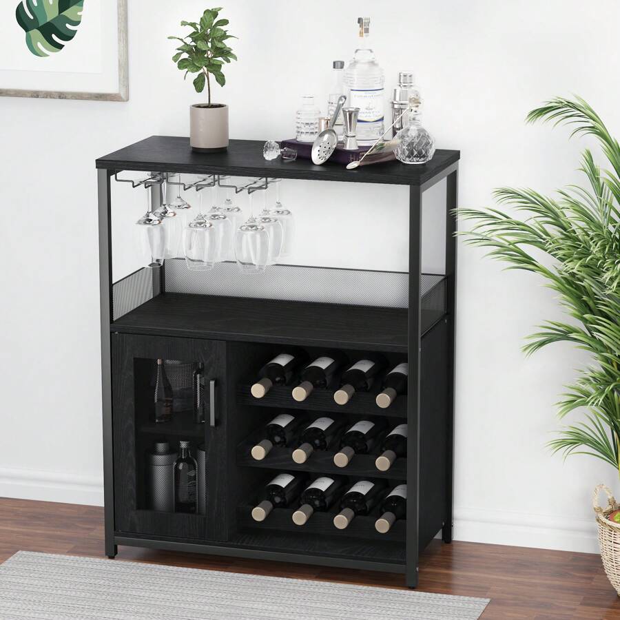 Farmhouse Wine Bar Cabinet With Detachable Wine Rack And Storage Cabinet Kitchen Buffet Cabinet With Glass Holder And Mesh Door Buffet Sideboard For Living Room And Bar
