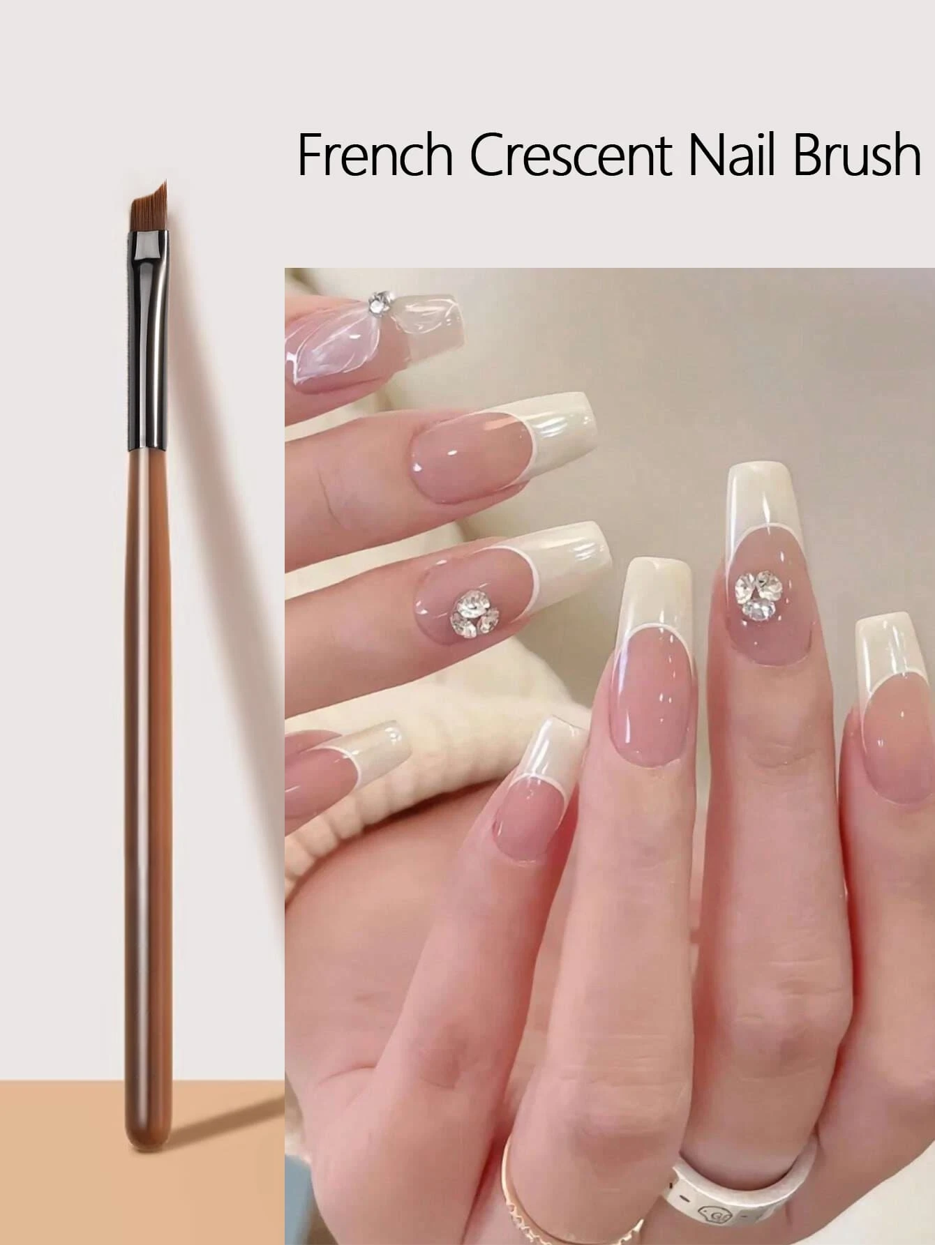1pc French Manicure Crescent Shaped Black Handle Slanted Brush Nail