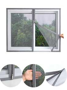 1pc White Mosquito Mesh Net, Self Adhesive Window Screen, No Drill Hook And Loop Window Curtain, Invisible Zipper Home Use Anti-Insect Net