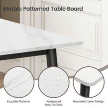 Dining Table And Chairs Set Of 4, 120CM Marble Effect Dining Table With 4 Faux Leather High Back Dining Chairs,Modern Dining Table Set For Home/Kitchen Office - White Table and 4 Black Chair - View 6