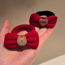 10 件装可爱红色小熊发带，不会损坏头发的弹性发带，宽而柔软的发带，心形发带，送给女儿的礼物 - 彩色 - 查看 7