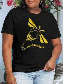 Defunct San Jose Bees Baseball Retro Oversize Women T-Shirt (Women's Large) - California Summer Style - Black - View 1