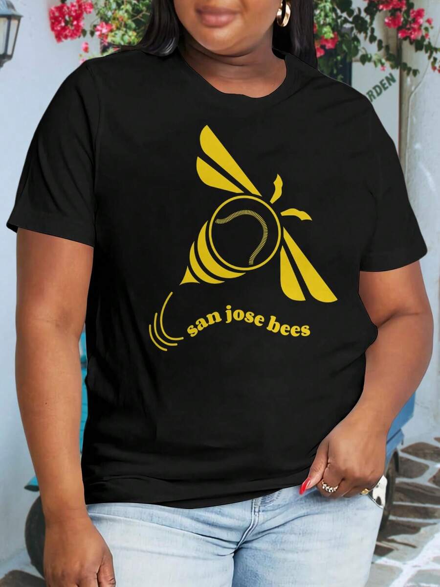 Defunct San Jose Bees Baseball Retro Oversize Women T-Shirt (Women's Large) - California Summer Style - Black - View 1
